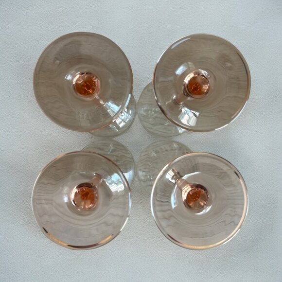 Luminarc France Pink Stem Wine Glasses Set of 4 Blush Footed Vintage Barware - Picture 5 of 7